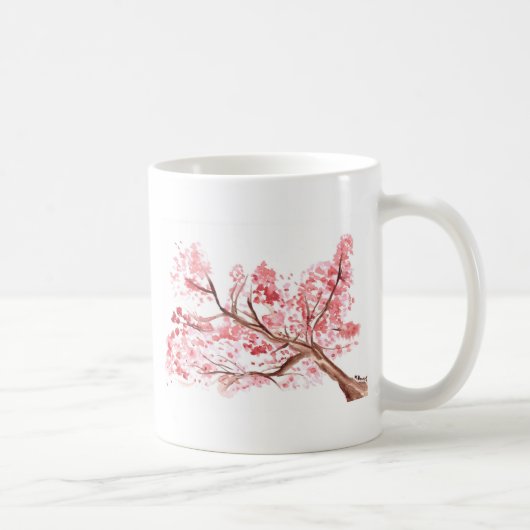 Rosa Kirschblüte Blume Aquarell Sakura Kaffeetasse (Rechts)