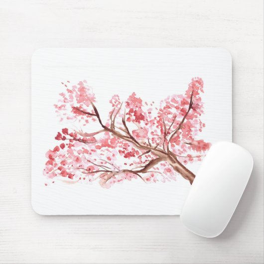 Rosa Kirschblüte Blume Aquarellmalerei Mousepad (Mit Mouse)