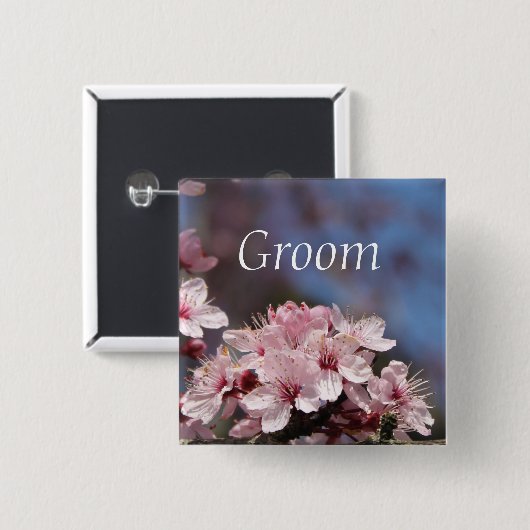 Rosa Kirschblüte Blume Hochzeitsknopf Button (Vorne & Hinten)