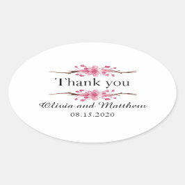 Rosa Kirschblüte. Blumenhochzeit Vielen Dank Ovaler Aufkleber