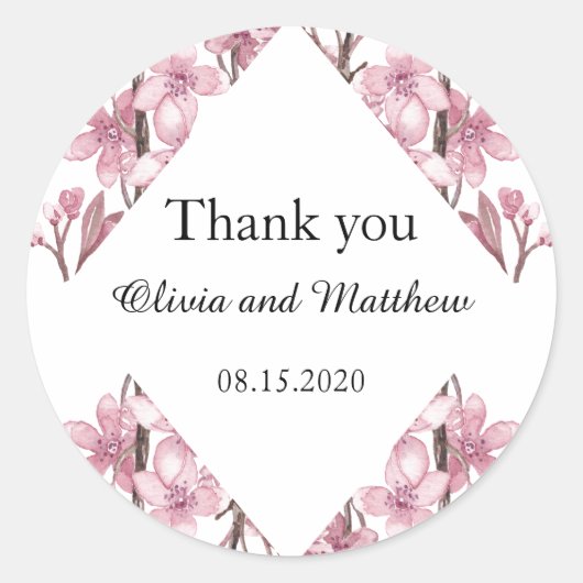 Rosa Kirschblüte. Blumenhochzeit Vielen Dank Runder Aufkleber (Vorderseite)