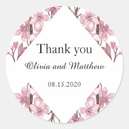 Rosa Kirschblüte. Blumenhochzeit Vielen Dank Runder Aufkleber