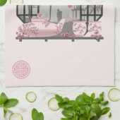 Rosa Kirschblüte Bonsai Asiatisches Grafikdesign Geschirrtuch (Gefaltet)