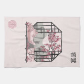 Rosa Kirschblüte Bonsai Asiatisches Grafikdesign Geschirrtuch (Horizontal)