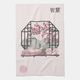 Rosa Kirschblüte Bonsai Asiatisches Grafikdesign Geschirrtuch