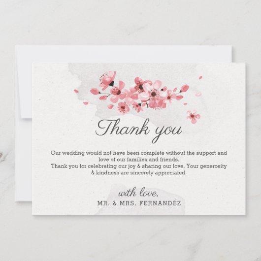 Rosa Kirschblüte florale elegante Hochzeit Dankeskarte (Vorderseite)