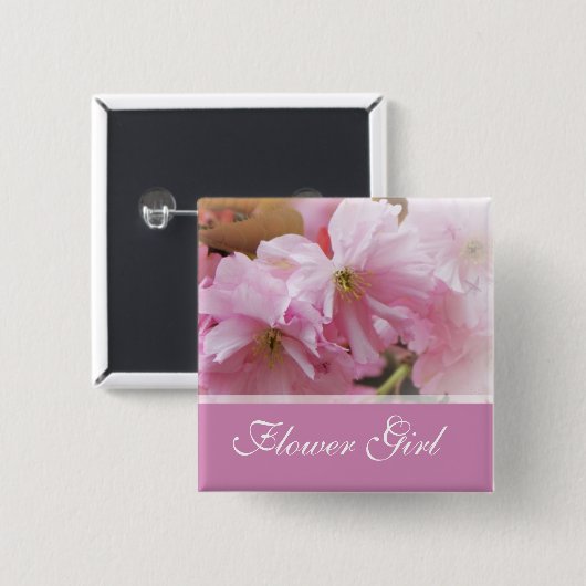 Rosa Kirschblüte Frühjahr Hochzeit Blume Mädchen Button (Vorne & Hinten)