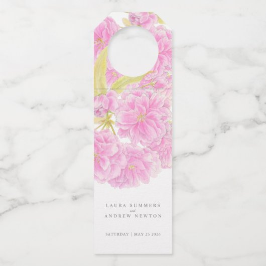 Rosa Kirschblüte Frühling Hochzeit Flaschenanhänger (Vorderseite)