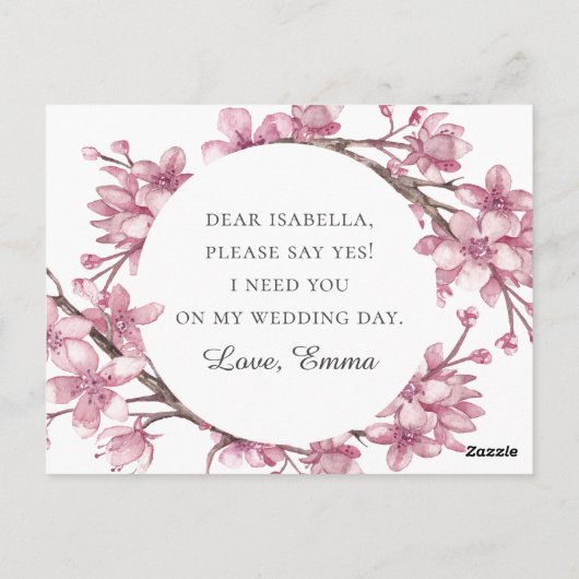 Rosa Kirschblüte. Junggesellinnenabschiede Postkarte (Rückseite)