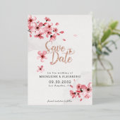 Rosa Kirschblüte romantische Hochzeit Sichern Sie Folieneinladung (Stehend vorne)