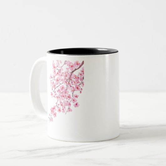 Rosa Kirschblüte Wasserfarbe 2020 Zweifarbige Tasse (Vorderseite Links)