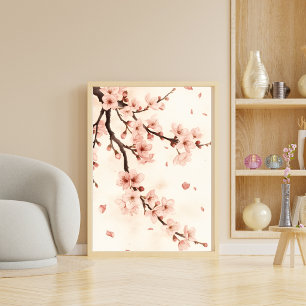 Rosa Kirschblüten-Aquarell-Zweig-Wandkunst Poster