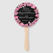Rosa Kirschblüten auf dem Schwarzen Hochzeitsprogr Fächer (Vorderseite)