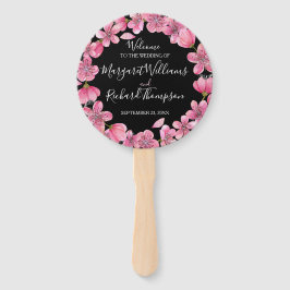 Rosa Kirschblüten auf dem Schwarzen Hochzeitsprogr Fächer