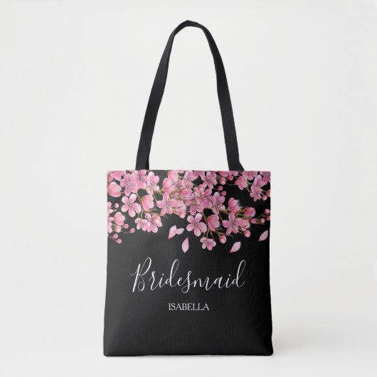Rosa Kirschblüten auf der schwarzen Bridmaid Tasche (Vorderseite)
