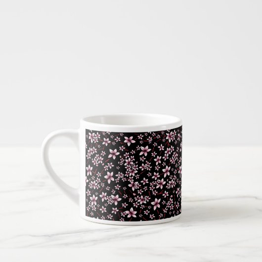 Rosa Kirschblüten auf Schwarz Espressotasse (Links)