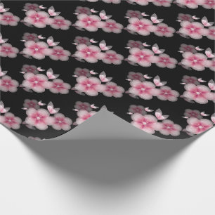 Rosa Kirschblüten auf schwarz Geschenkpapier