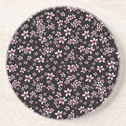 Rosa Kirschblüten auf Schwarz Getränkeuntersetzer (Vorne)