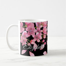 Rosa Kirschblüten auf schwarz Kaffeetasse