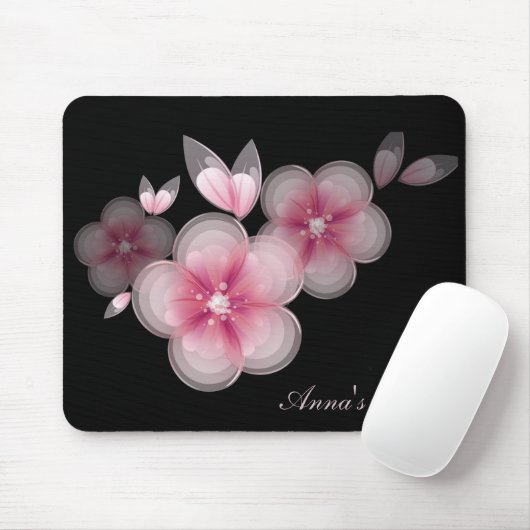 Rosa Kirschblüten auf schwarz Mousepad (Mit Mouse)