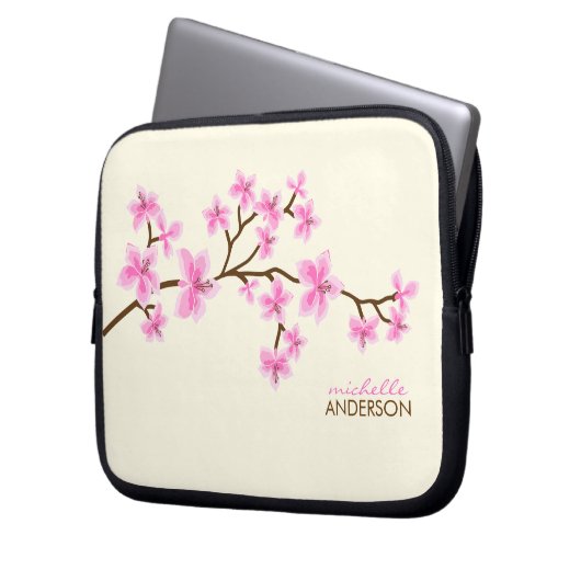Rosa Kirschblüten-Baum Laptopschutzhülle (Vorderseite Links)