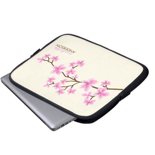 Rosa Kirschblüten-Baum Laptopschutzhülle (Vorne Knopf)