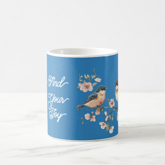 Rosa Kirschblüten Blumen Freude Blaue Vögel Kaffeetasse (Mittel)