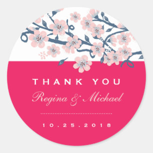 Rosa Kirschblüten Blumen Hochzeitsgeschenk Aufkleb Runder Aufkleber