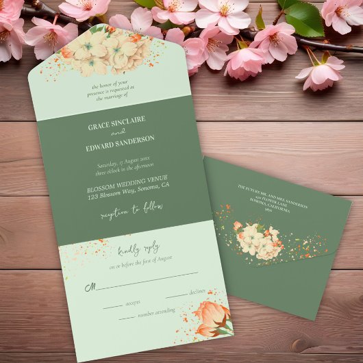 Rosa Kirschblüten, die alle in einem einheizen All In One Einladung