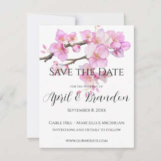 Rosa Kirschblüten elegante Kalligraphieschrift Save The Date