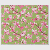 Rosa Kirschblüten Florals auf Chartreuse Green Geschenkpapier (Flach)