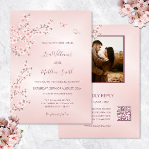 Rosa Kirschblüten-Foto-Hochzeit Einladung