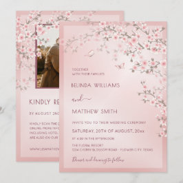 Rosa Kirschblüten-Foto-Hochzeit Einladung