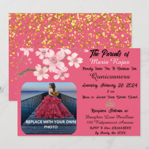 Rosa Kirschblüten   Foto Quinceanera Einladung