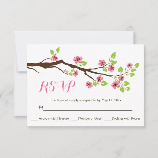 Rosa Kirschblüten Frühlingshochzeit UAWG RSVP Karte (Vorderseite)