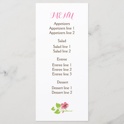 Rosa Kirschblüten, Glaskeramikgläser Hochzeitskart Menükarte (Rückseite)