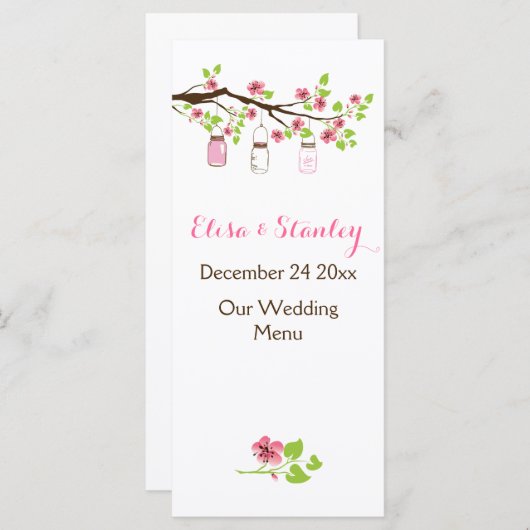 Rosa Kirschblüten, Glaskeramikgläser Hochzeitskart Menükarte (Vorne/Hinten)