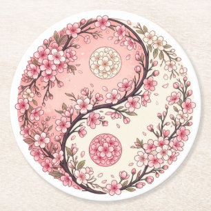 Rosa Kirschblüten-Harmonie Yin Yang Runder Pappuntersetzer