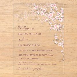 Rosa Kirschblüten-Hochzeit Acryleinladungen