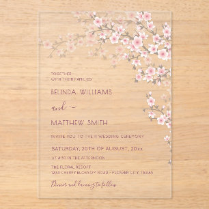 Rosa Kirschblüten-Hochzeit Acryleinladungen