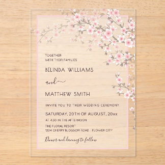 Rosa Kirschblüten-Hochzeit Acryleinladungen