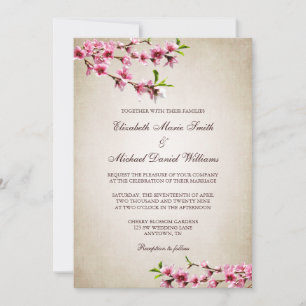 Rosa Kirschblüten Hochzeit im Vintage-Look Einladung