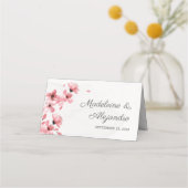 Rosa Kirschblüten Hochzeit mit Blumen Platzkarte (Vorderseite)