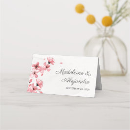 Rosa Kirschblüten Hochzeit mit Blumen Platzkarte