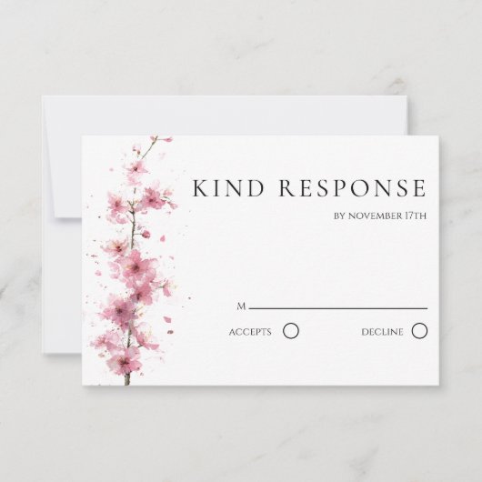Rosa Kirschblüten-Hochzeit mit QR-Code RSVP Karte (Vorderseite)