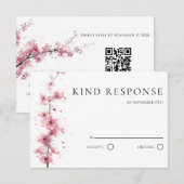 Rosa Kirschblüten-Hochzeit mit QR-Code RSVP Karte (Vorne/Hinten)