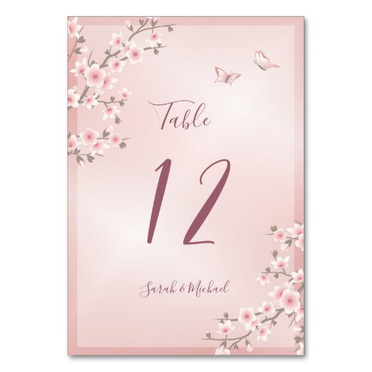 Rosa Kirschblüten-Hochzeit Tischnummer (Rückseite)