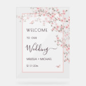 Rosa Kirschblüten-Hochzeit Transparent Acrylschild (Vorderseite)