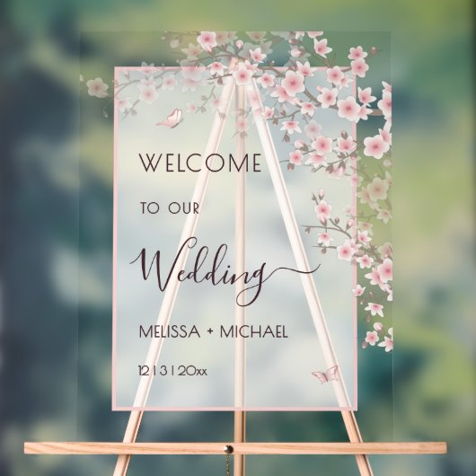 Rosa Kirschblüten-Hochzeit Transparent Acrylschild (Neutral)