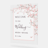 Rosa Kirschblüten-Hochzeit Transparent Acrylschild (Winkel)